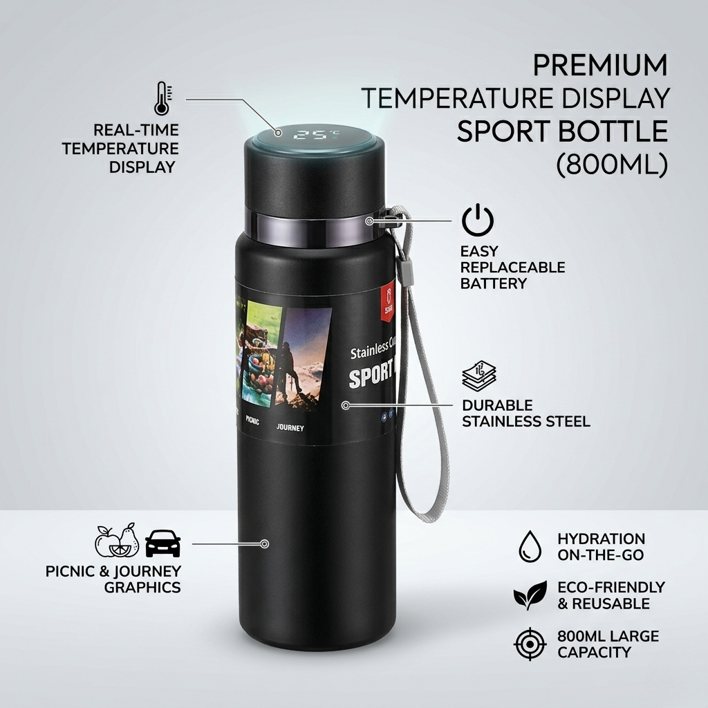 Alsultan Sports Vacuum Insulated Stainless Steel Water Bottle Hot & Cold Thermal Flask with Carry Strap