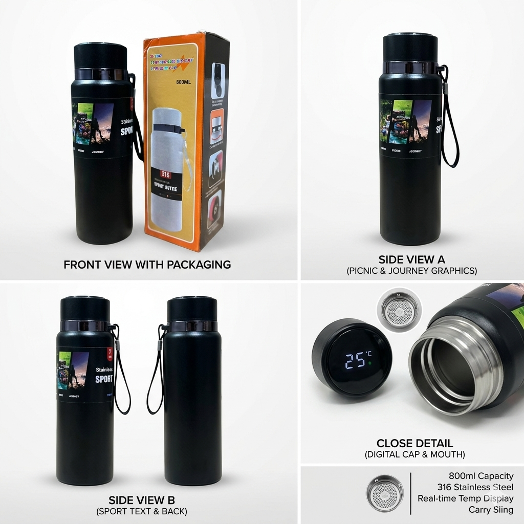 Alsultan Sports Vacuum Insulated Stainless Steel Water Bottle Hot & Cold Thermal Flask with Carry Strap