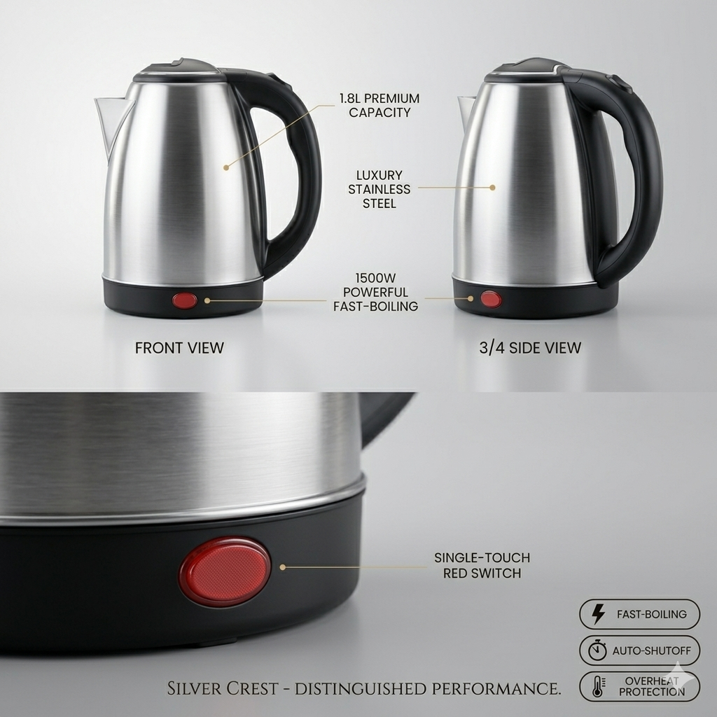 Fast Boil Electric Kettle – 1.8L Stainless Steel Electric Water Heater | Auto Shut-Off Safety Kettle for Home & Office